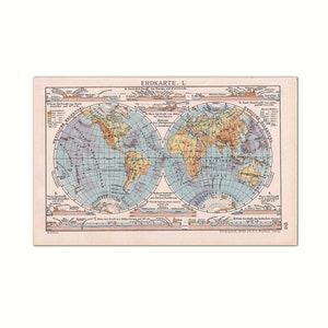 Weltkarte 1923 | Original Bilddruck aus altem Lexikon von 1923 | 100 Jahre alte Enzyklopädie Buchseite | Original Buntdruck | Erdkarte