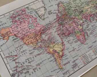 World Map 1923 | Original Picture Print From Old Encyclopedia From