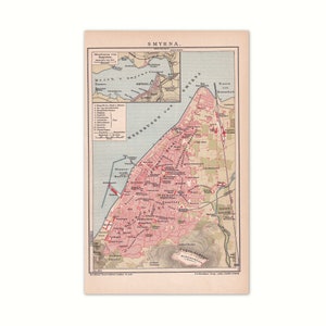 Smyrna (aka. Izmir) 1903 | Originale Lithografie aus altem Lexikon von 1903 | 120 Jahre alte Enzyklopädie Buchseite | Stadtkarte Türkei