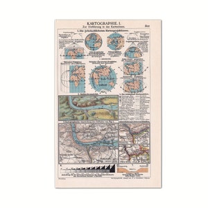 Cartography 1923 | Original picture from old dictionary from 1923 | 100 year old encyclopedia book page | Original color print