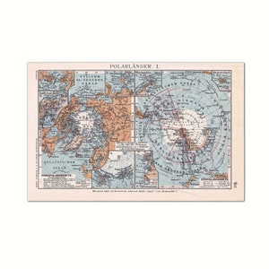 Polar Lands 1923 | Original picture print from old encyclopedia from 1923 | 100 year old encyclopedia book page | South Pole | North Pole