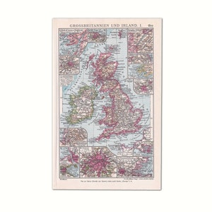 Großbritannien UK 1923 | Original Bilddruck aus altem Lexikon von 1923 | 100 Jahre alte Enzyklopädie Buchseite | Original Buntdruck