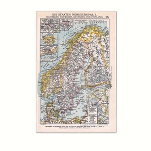 Skandinavien 1923 | Original Bilddruck aus altem Lexikon von 1923 | 100 Jahre alte Enzyklopädie Buchseite | Schweden, Norwegen, Finland