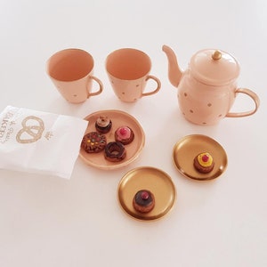 Pink metal tea set - for Barbie, Maileg, Blythe