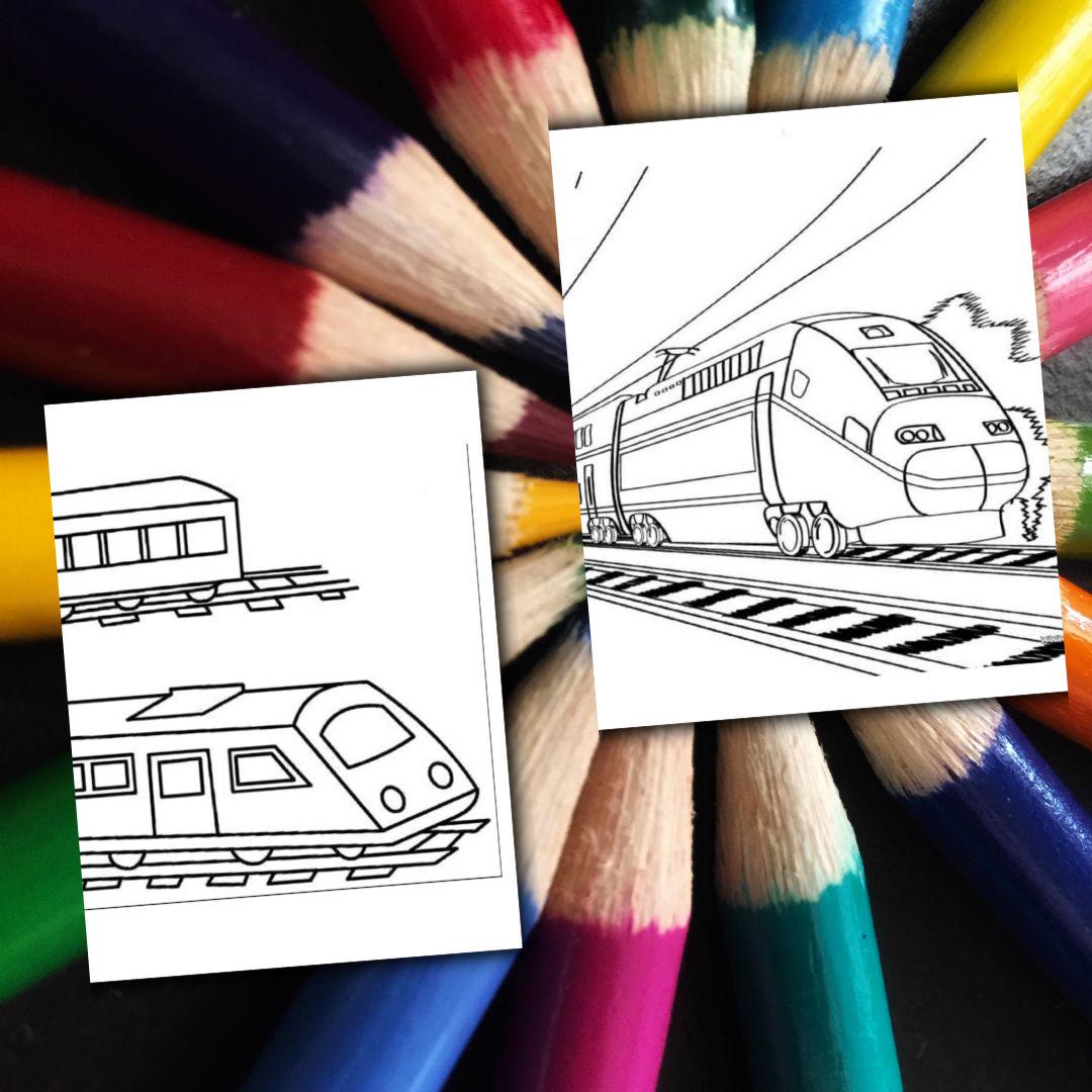 Train Photo Frame Coloring 40 Train Coloring Page, Kids Coloring Sheets Instant Download ...