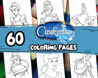 60 Princess Coloring Pages, A4 format coloring book for kids, Kid Coloring Pages, Princesses Cartoon Cliparts Coloring Book