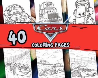 40 Cars Printable Coloring Pages, Cartoon Coloring Book, Children Activity Digital Download, Lighting Mcqueen Cars Coloring Pages