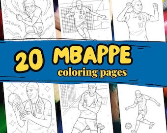 20 MBAPPE coloring page, Kids Cartoon Characters Coloring Sheets Instant Download, Classroom Holiday Printable Coloring Book