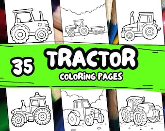 35 Kolorowanka TRAKTOR, Kolorowanki Pojazdy Dla Dzieci Natychmiastowe Pobieranie, Farmer Paper Drukowana Kolorowanka