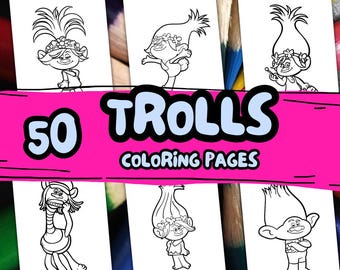 60 Trolls coloring page, Kids Cartoon Characters Coloring Sheets Instant Download, Classroom Holiday Printable Coloring Book