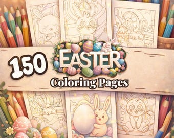 150 Easter Coloring Pages, Cartoon Coloring Book, Kids Coloring In Page, Easter Color Book, Easter Bunny Coloring