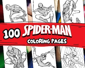 100 SPIDERMAN coloring pages, A4 format coloring book for kids, Kid Coloring Pages, Children's Super Hero Coloring Pages