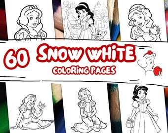 60 SNEEUWWITJE kleurplaten, A4 formaat kleurboek voor kinderen, Kleurplaten voor kinderen, PDF afdrukbare kleurplaten