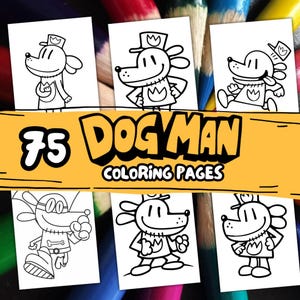 75 Dog Man coloring page, Kids Cartoon Characters Coloring Sheets Instant Download, Classroom Holiday Printable Coloring Book
