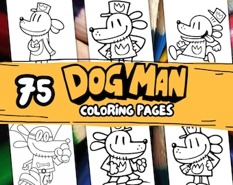 75 Dog Man coloring page, Kids Cartoon Characters Coloring Sheets Instant Download, Classroom Holiday Printable Coloring Book