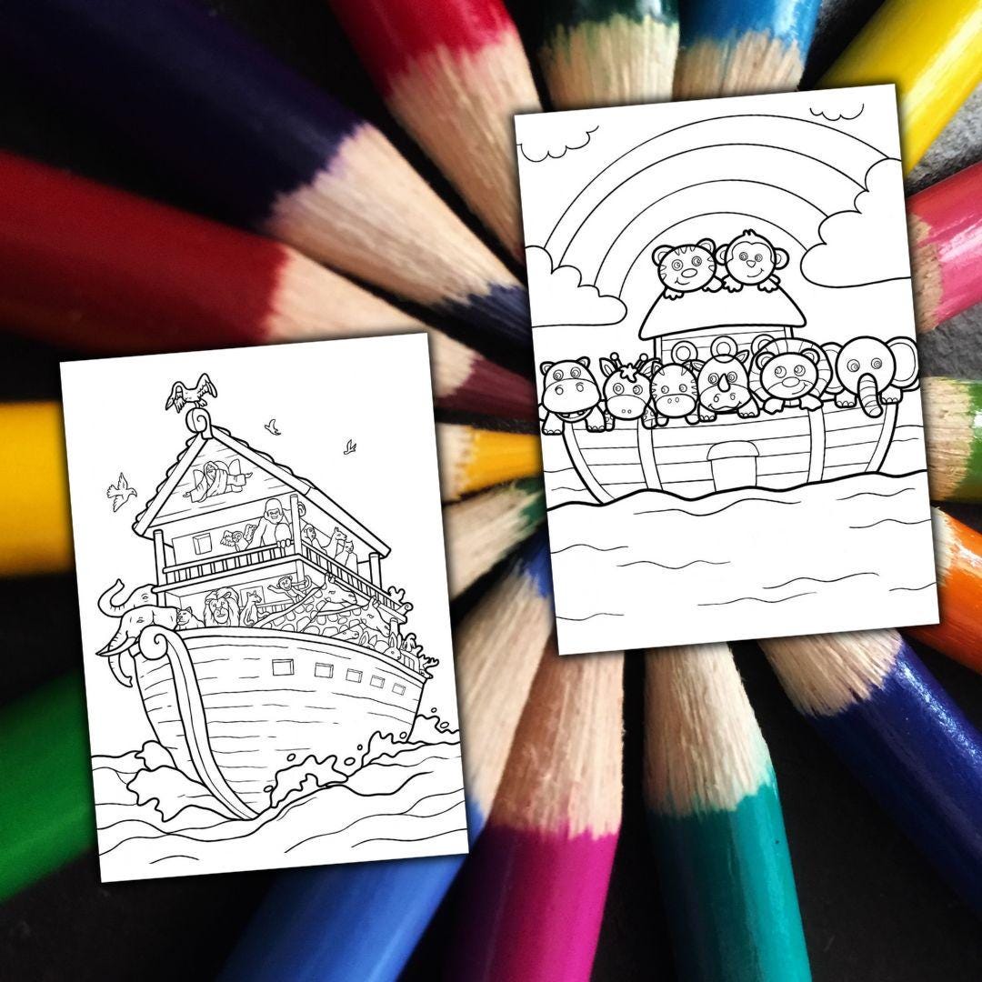20 Noah's Ark Bible Coloring Pages. Religious Coloring Book for Kids ...