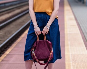 Burgundy oversized tote, Hobo tote, Leather tote bag, Slouchy tote bag, suede tote bag, waterproof lining, gift for her, christmas gift.