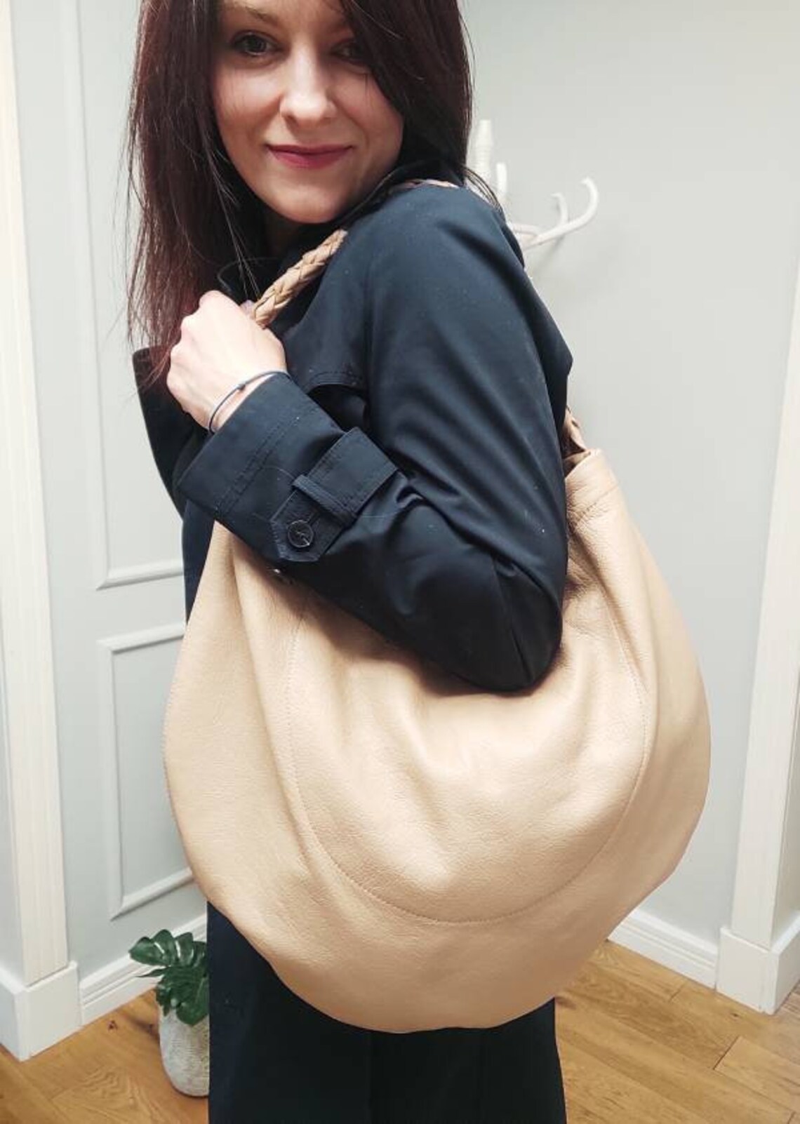 Trend Mini Suede Leather Hobo Bag - Beige