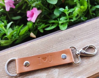 Caramel personalized leather keychain, key fob with initials, leather charms for handbag, gift for her, leather kayring, leather gift.