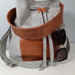 Leather bucket bag, suede bucket bag, drawstring bag, gift for her, boho bag, bucket purse, hippie bag, vegan bucket bag, hobo bag image 4