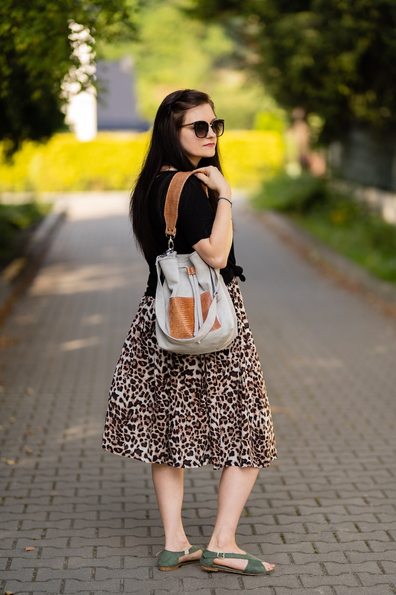 Leather bucket bag, suede bucket bag, drawstring bag, gift for her, boho bag, bucket purse, hippie bag, vegan bucket bag, hobo bag image 1