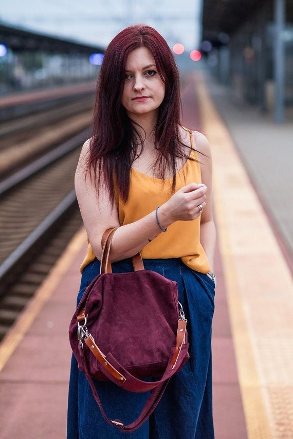 Burgundy Leather Tote Bag Slouchy Tote Bag Leather Tote Bag 