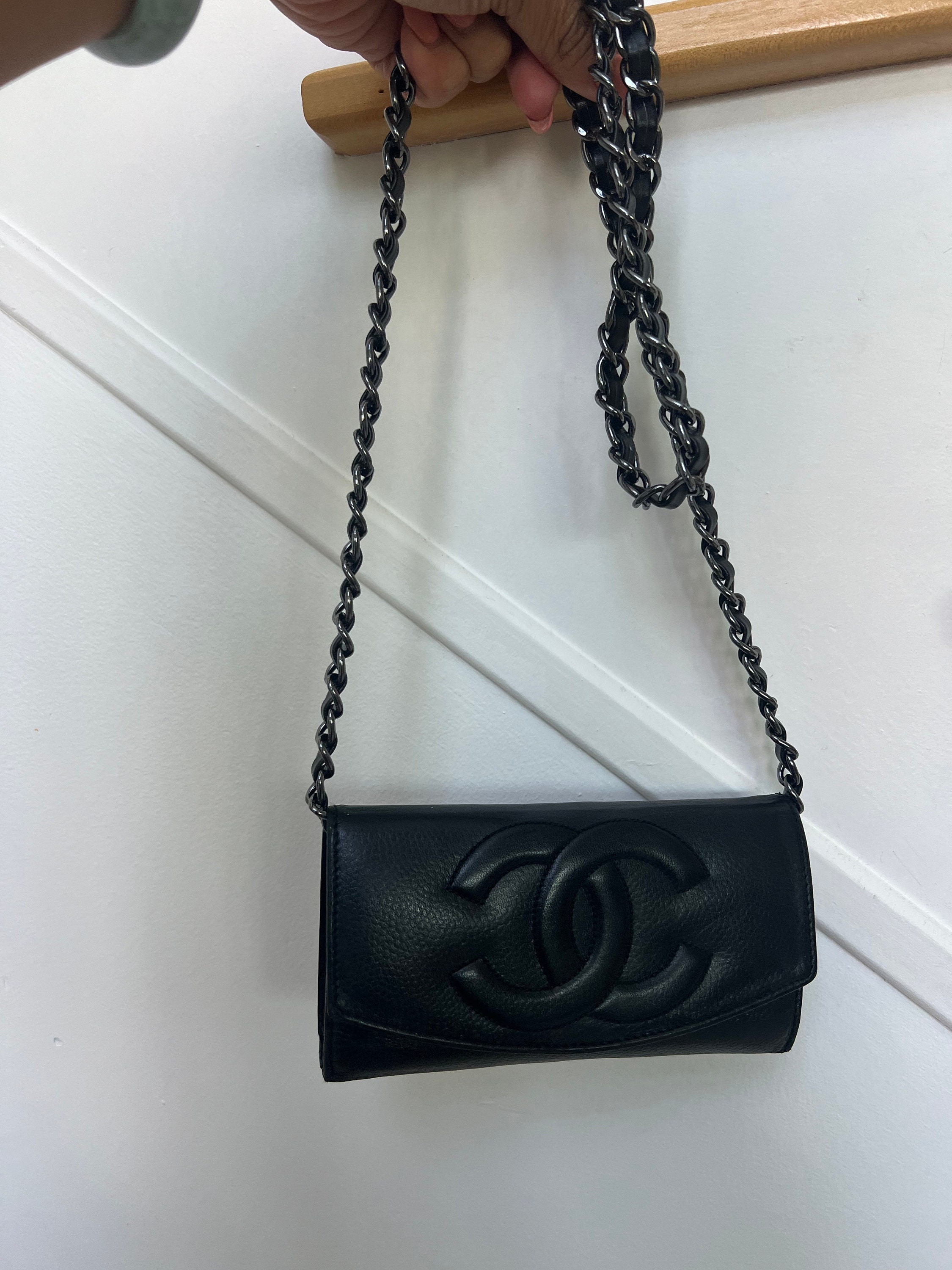 CHANEL Caviar Timeless CC Wallet on Chain WOC Navy Blue 92815