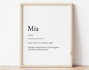 Mia Name Meaning Print, Name Print, Wall Art, Minimalist Print, Minimalist Art, Modern Art, Modern Poster Print, Digital Download