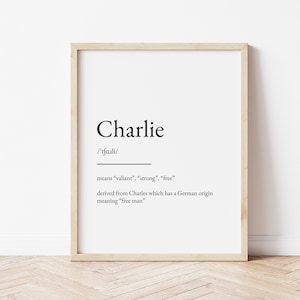 Impressão de significado do nome Charlie, impressão de nome, arte de parede, impressão minimalista, arte minimalista, arte moderna, impressão de pôster moderno, download digital
