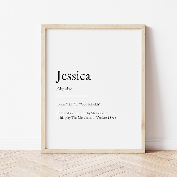 Jessica Name Meaning Print, Name Print, Wall Art, Minimalist Print, Minimalist Art, Modern Art, Modern Poster Print, Digital Download