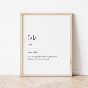 Impressão de significado do nome Isla, impressão de nome, arte de parede, impressão minimalista, arte minimalista, arte moderna, impressão de pôster moderno, download digital