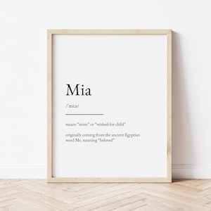 Mia Name Meaning Print, Name Print, Wall Art, Minimalist Print, Minimalist Art, Modern Art, Modern Poster Print, Digital Download