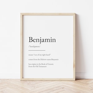 Benjamin Naam Betekenis Print, Naam Print, Wall Art, Minimalistische Print, Minimalistische Kunst, Moderne Kunst, Moderne Poster Print, Digitale Download