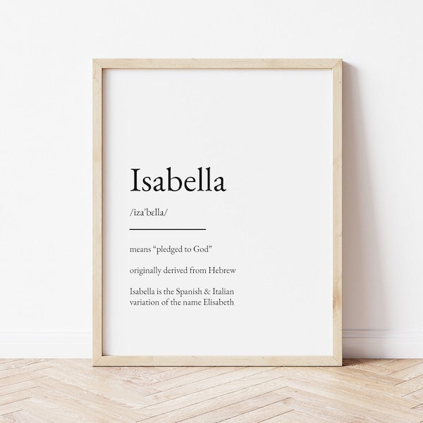 Isabella Name Bedeutung Druck, Namen Druck, Wandkunst, minimalistischen Druck, minimalistische Kunst, moderne Kunst, moderne Posterdruck, digitaler Download