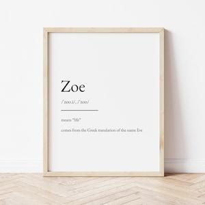 Impressão de significado do nome Zoe, impressão de nome, arte de parede, impressão minimalista, arte minimalista, arte moderna, impressão de pôster moderno, download digital