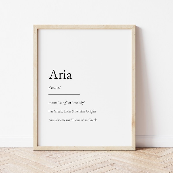 Aria Name Meaning Print, Name Print, Wall Art, Minimalist Print, Minimalist Art, Modern Art, Modern Poster Print, Digital Download