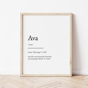 Impressão de significado do nome Ava, impressão de nome, arte de parede, impressão minimalista, arte minimalista, arte moderna, impressão de pôster moderno, download digital