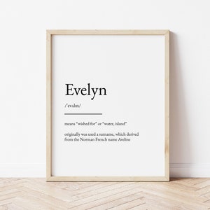 Evelyn Name Meaning Print, Name Print, Wall Art, Minimalist Print, Minimalist Art, Modern Art, Modern Poster Print, Digital Download