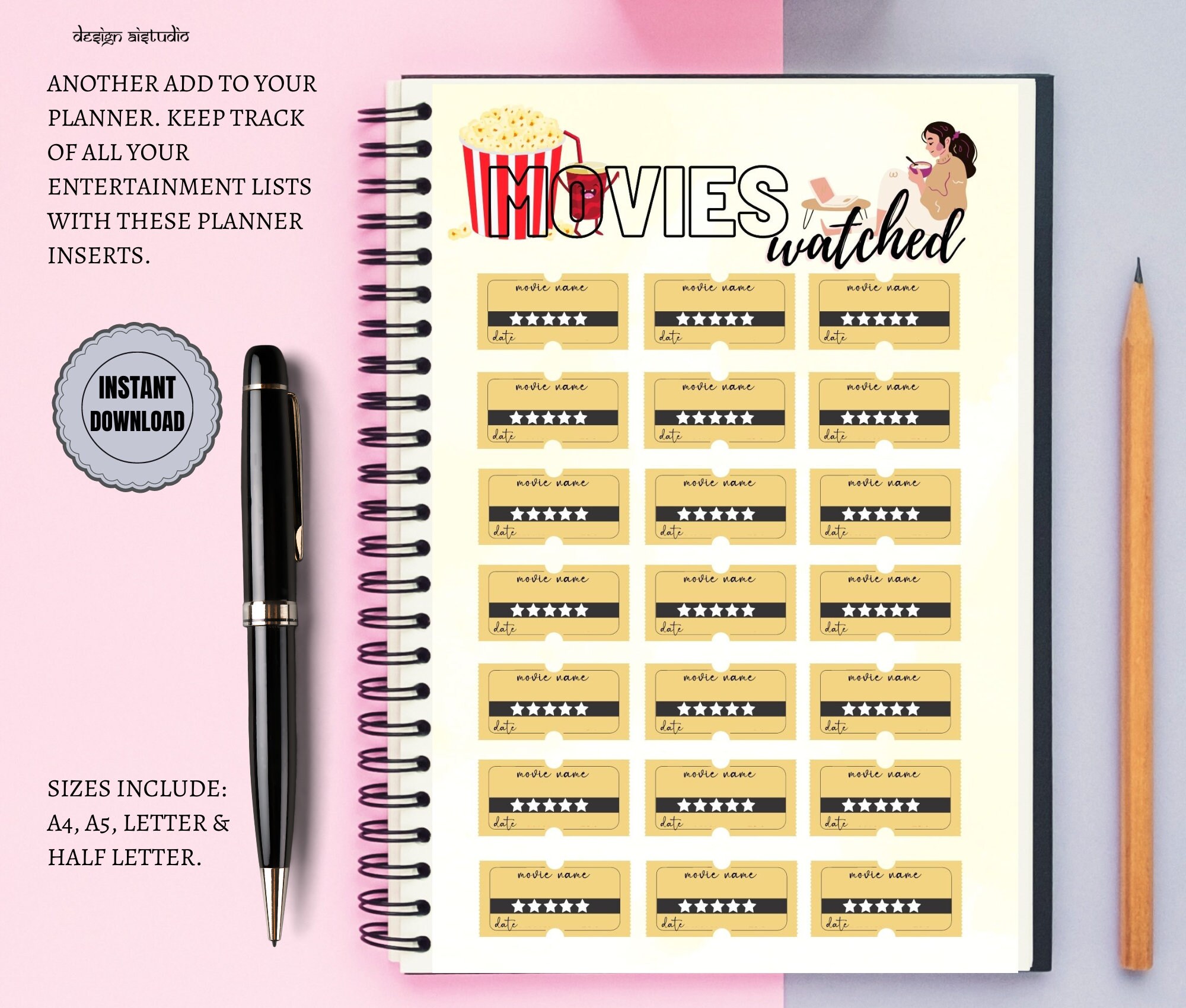 EDITABLE ENTERTAINMENT PLANNER Tracker Inserts for BuJo Etsy España