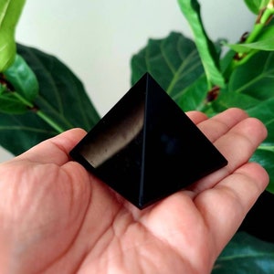 Black obsidian pyramid crystal / protection stone / chakra clearing