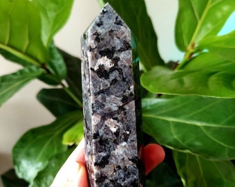 Larvikite crystal tower point / big silver sheen flash stone