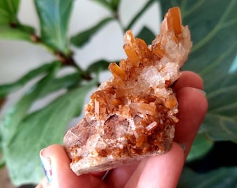 Tangerine quartz raw crystal / Hematoid quartz cluster / orange crystal