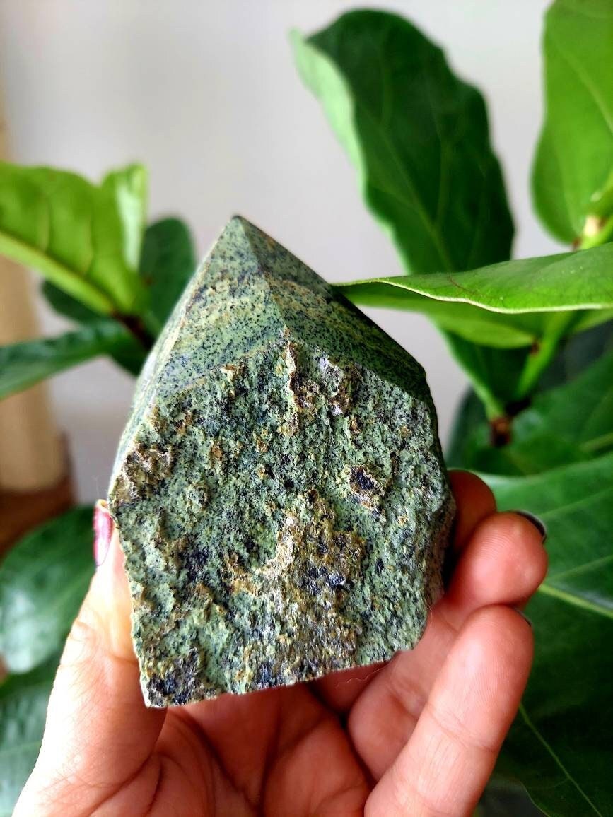 Green dendritic opal top polished crystal stone / Heart Chakra healing