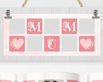 MUM Photo Grid heart pattern Mug Design. Love MUM, UK Mother's Day, Sublimation Digital Paper. Transfers 11oz | 15oz - High-Resolution