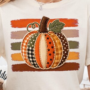 Patchwork-Kürbis-PNG, gestreiftes Halloween-Design, Herbst-Sublimation (Digitaler Download)