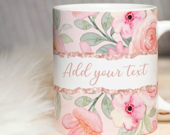DIY Mug Custom Text - Floral Pink Pattern, PNG for Sublimation file. Add your Text, Floral Pattern- Transfers Design - Instant Download