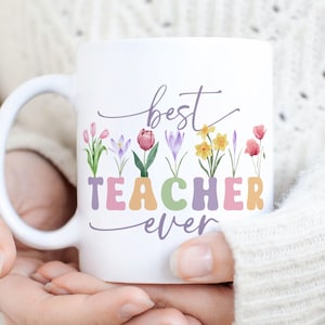 Best Teacher Mug Sublimation PNG File. Vintage Floral Mug PNG, Best Teacher Ever Mug PNG, Teacher Gift Mug, Teacher Wildflowers Mug Png. image 1