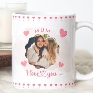 MUM I Love You Photo Mug Template PNG, file di sublimazione per la festa della mamma britannica, Love Mum Photo Mug, cuore acquerello - 11oz e 15oz
