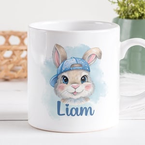 Digital påskhare-personlig muggdesign, söt kanin PNG-mugg, sublimeringsmugg med glad påsk, anpassad presentmugg med barnnamn och överföringspapper.