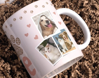 Dog Mug Wrap, Paw Photo Mug, 6-Photos, PNG, Sublimation Template, Editable Canva Template, Paw Mug Wrap, Paw Png Pattern - Instant Download